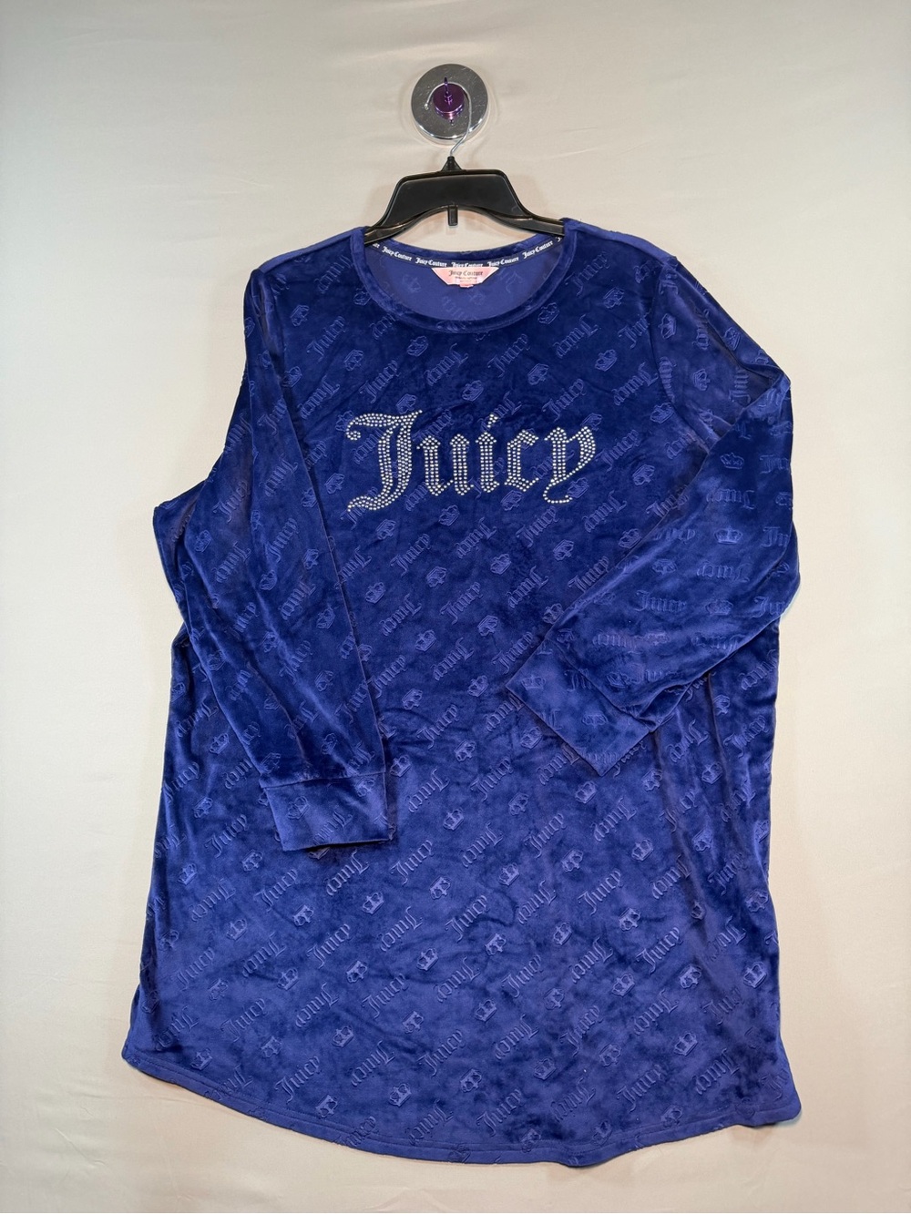 Juicy Couture Embossed Logo Velvet Top - Navy